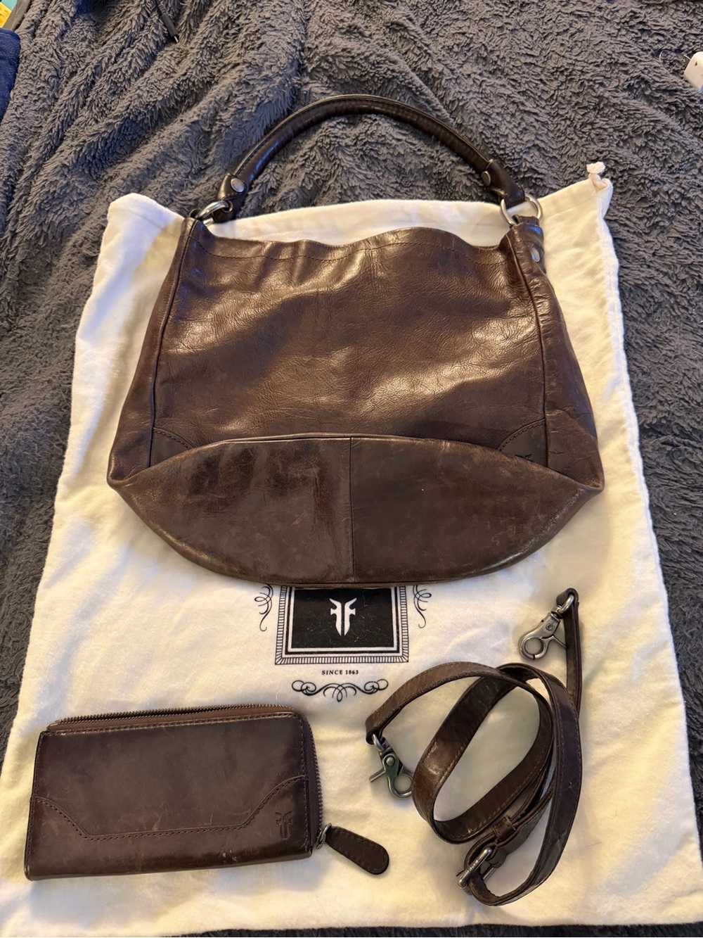 FRYE AND CO. Dark Brown Leather Hobo with Wallet and Strap